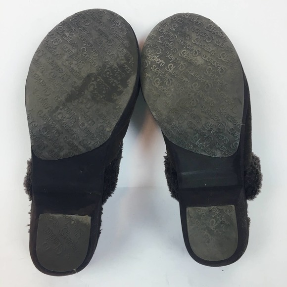 Skechers Faux Suede Heeled Mules Fuzzy Slip On - Picture 4 of 6